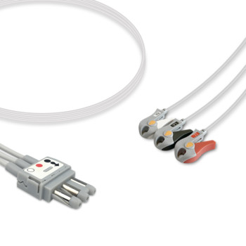 Compatible 3-lead ECG Leadwire with Grabber/Pinch end Molded 0.9m AHA